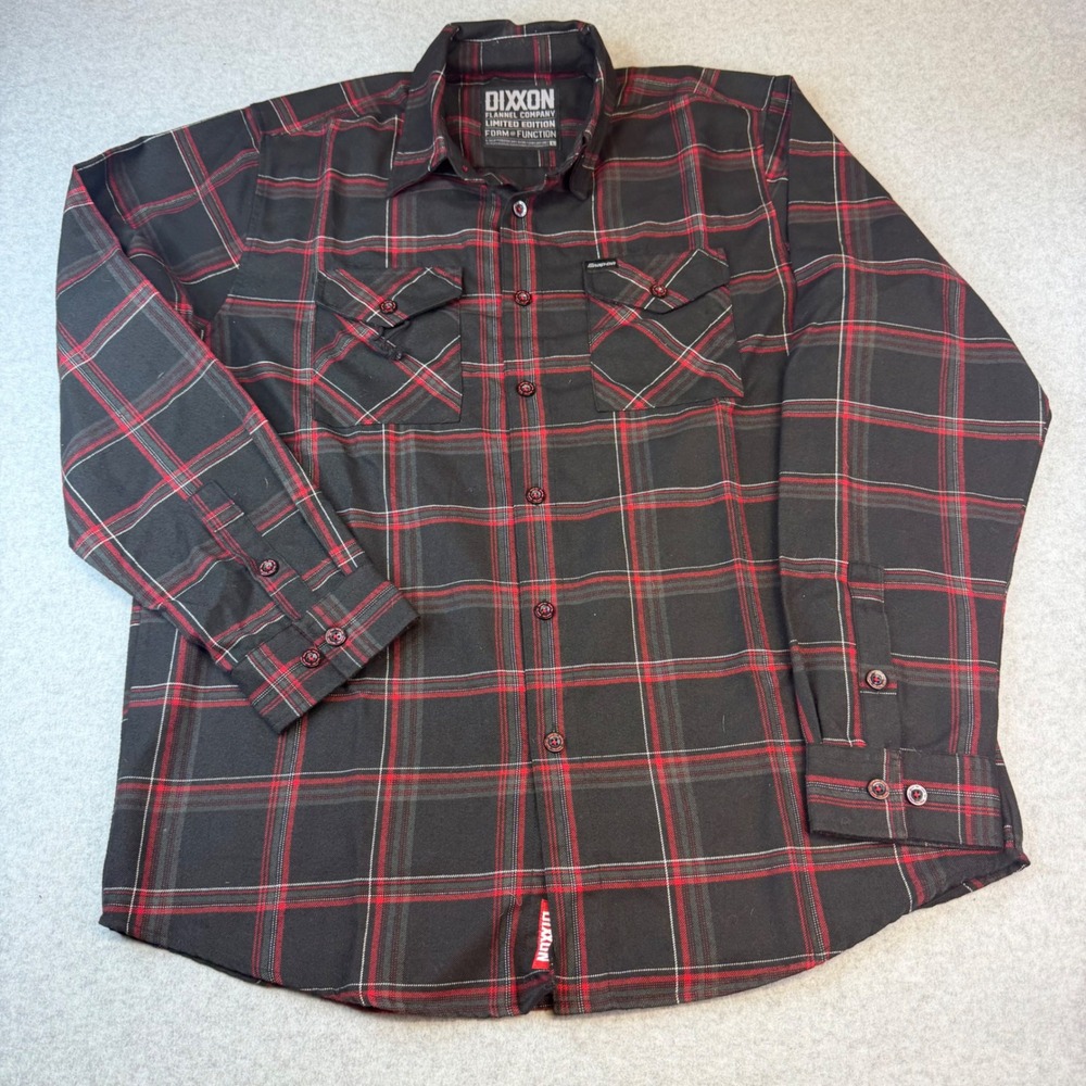 Dixxon Flannel Co Snap-On Limited Edition Plaid Shirt Mens L Black Red D-Tech